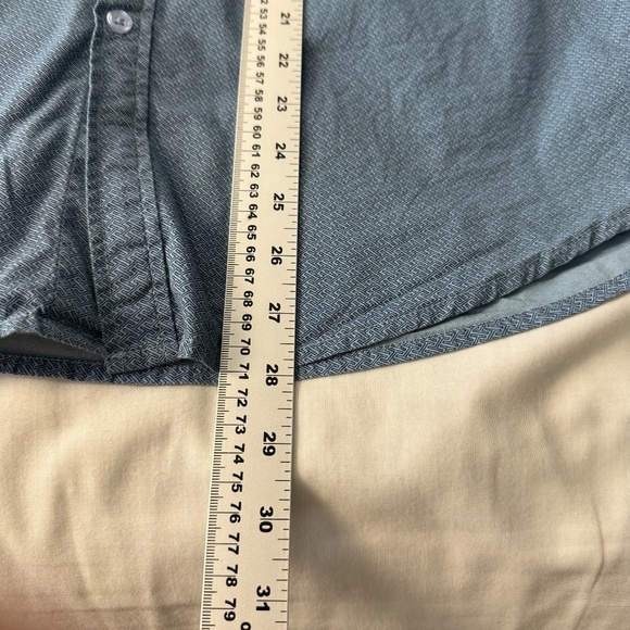 MONUMENT Men's Allover Geometric Short Sleeve Button Up Cotton Shirt Blue Large - Picture 7 of 9